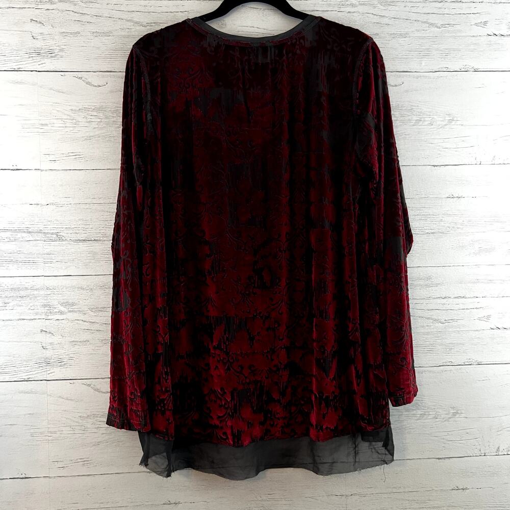 Simply Vera Red Velvet Burnout Top Size XL Gothic Witchy Whimsygoth - Picture 2 of 9